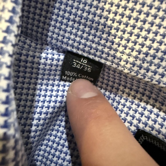David Donahue Shirt Mens 18 34/35 Blue Light Blue Check Dress Button Front Lot 2 - Picture 2 of 9